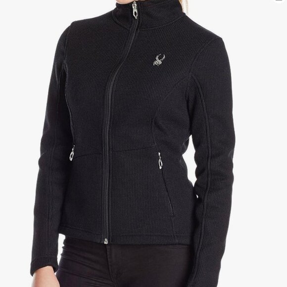 Spyder Core Sweater Zip Front Jacket Fleece Lined Zip Pockets Black Womens Sz XL - Picture 1 of 11